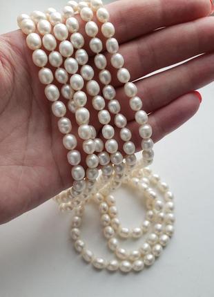 Натуральні перли, 3 нитки 60 см, срібло