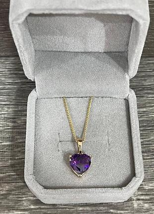 Кулон "сияние нежного сердца аметист в золоте" ювелирный сплав с фиолетовым цирконом в подарочной коробочке