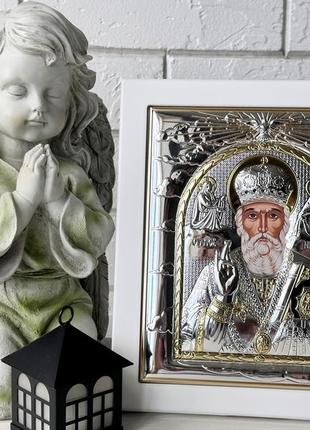 Срібна ікона "святий миколай", дорогоцінна, ювелірна