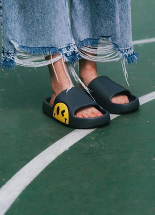 Чоловічі гумові шльопанці/капці графітові (темно-сірі) зі смайлами
