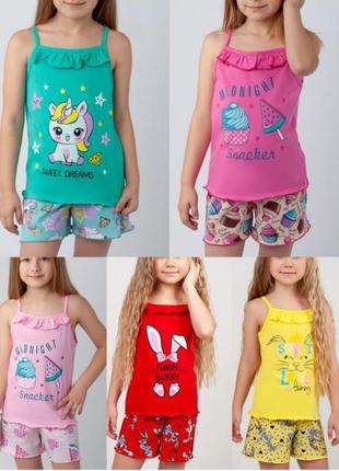 Літня піжама для дівчинки, летняя пижама для девочки, бавоняна піжама майка та шорти, гарна піжама єдиноріг1 фото
