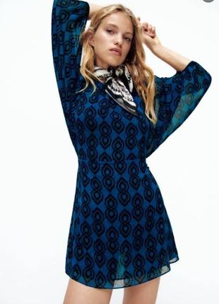 Zara черно-синее шифоновое платье