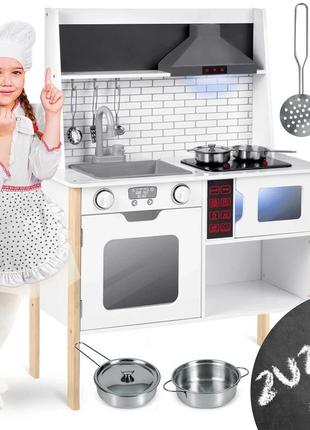 Дерев'яна дитяча кухня xl з посудом , світлом та звуком 95х70х29 см ricokids 7846 біла польща
