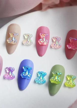 Объемные фигурки для ногтей мишки 3d в боксе на 6 отсеков, набор 30 шт