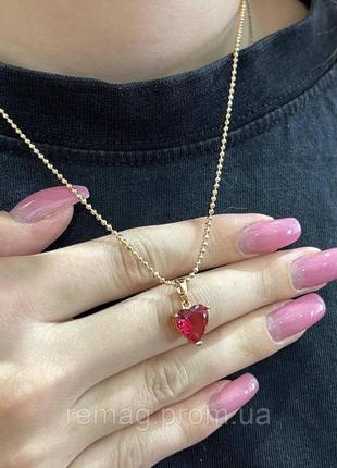 Кулон "сияние нежного сердца гранат в золоте" ювелирный сплав с малиновым цирконом в...