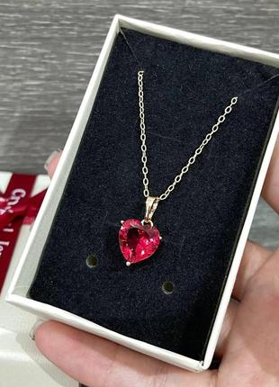Кулон "сияние нежного сердца гранат в золоте" ювелирный сплав с малиновым цирконом в...