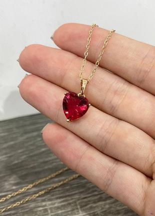 Кулон "сияние нежного сердца гранат в золоте" ювелирный сплав с малиновым цирконом в...