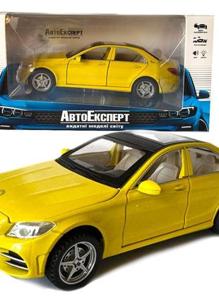 Машинка металева mercedes-bens c260l мерседес-бенц 1:32 автоексперт жовта світло звук відкр двері багажник капот інерція 16*7*5 см