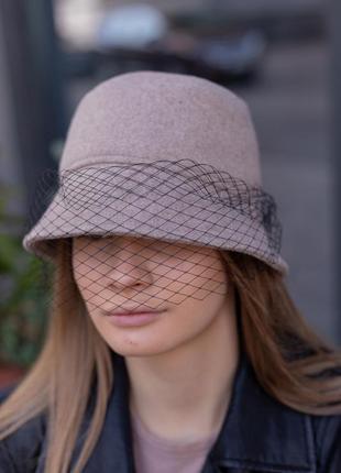 Шерстяная панама с вуалью d.hats кофейного цвета
