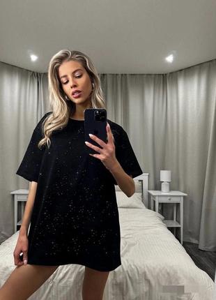 Футболка женская со стразами оверсайз 42-48