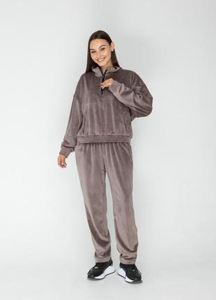 Женский костюм утепленный кофта и брюки (пудровый)