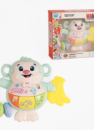 Музыкальная игрушка обезьянка, украинский язык, прорезыватель, пальчиковая игра, подсветка, цифры,