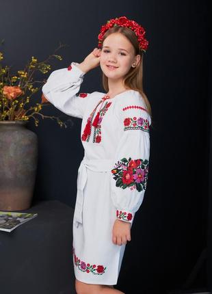 Белое платье - вышиванка для девочки. 116-152 гг. 3