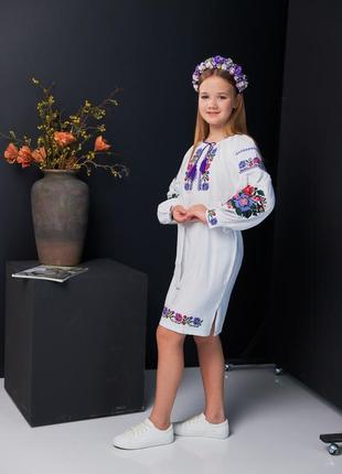 Біла сукня вишиванка "весна" для дівчинки. 116-152 р.