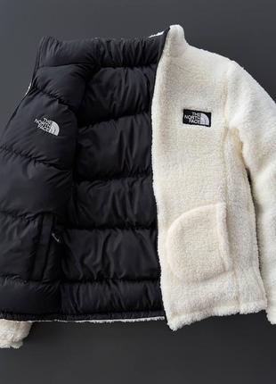 Чоловіча зимова двостороння куртка the north face зе норт фейс чорна на овчині унісекс