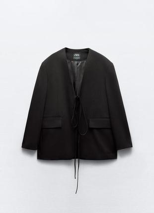 Стильный блейзер пиджак жакет с завязками черный zara зара