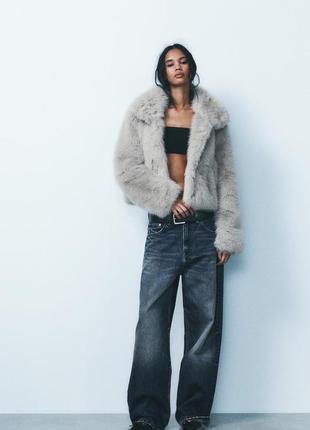 Короткая бежевая шубка женская zara new