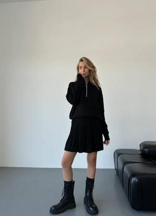 Костюм трикотажный женский комплект свитер с юбкой кофта с высокой горловиной на...