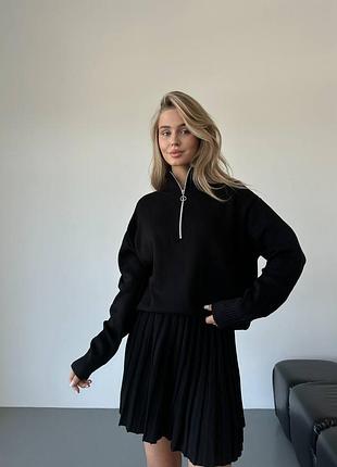 Костюм трикотажный женский комплект свитер с юбкой кофта с высокой горловиной на...