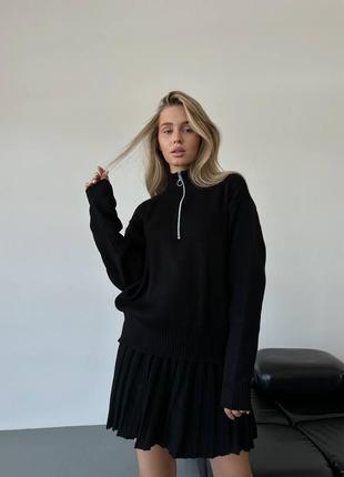 Костюм трикотажный женский комплект свитер с юбкой кофта с высокой горловиной на...