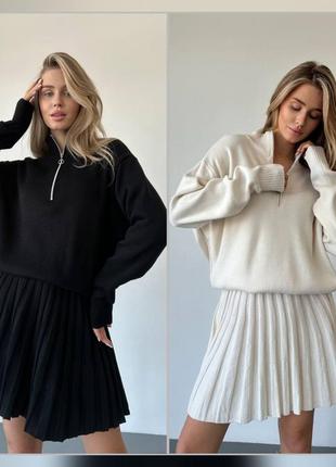 Костюм трикотажный женский комплект свитер с юбкой кофта с высокой горловиной на...