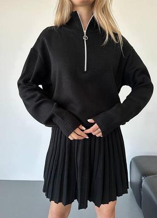 Костюм трикотажный женский комплект свитер с юбкой кофта с высокой горловиной на...