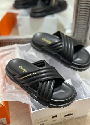 Шльопанці в стилі dior шкіра чорні