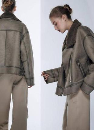 Дублянка мокко на хутрі на блискавці з поясом9 фото