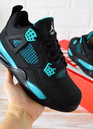 Стильные удобные женские зимние кроссовки черные бирюзовые, нубук с мехом, женственная теплая обувь на зиму