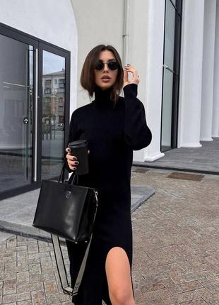 Платье в рубчик с разрезом🖤