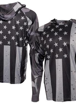 Одяг сонцезахисний pyramex long sleeve hoodie usa flag, лонгслів худі сонцезахисний upf50+ сірий прапор сша, розмір l