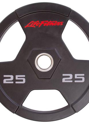 Млинці (диски) поліуретанові з хватом і металевою втулкою d-51мм life fitness sc-80154-25 25кг (чорний)3 фото