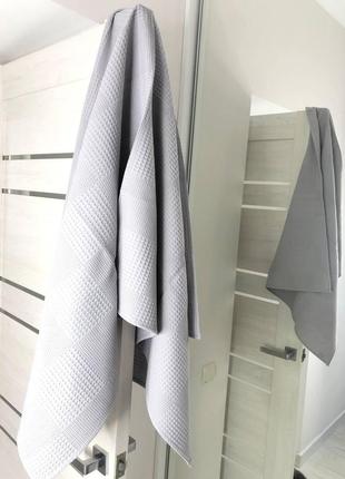 Полотенце вафельное банное светло-серое2 фото