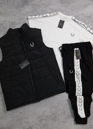 Fred perry штани+футболка(білий колір)+жилетка
