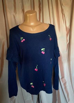 Кофта синя велика в вишеньки воланчики на рукавах george