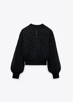 Шифоновая блуза zara, блуза с пышными рукавами, черная блуза с вышивкой, полупрозрачная блуза зара, блуза с рукавами пафами, нарядная блуза