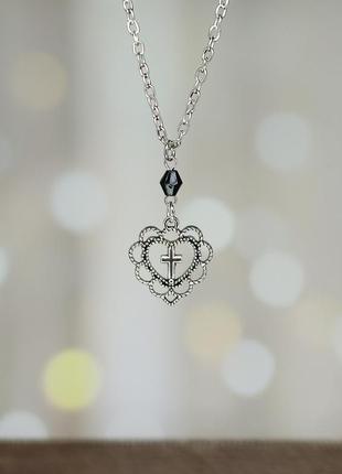 Кулон "ажурне серце з хрестом"  (кул0097)