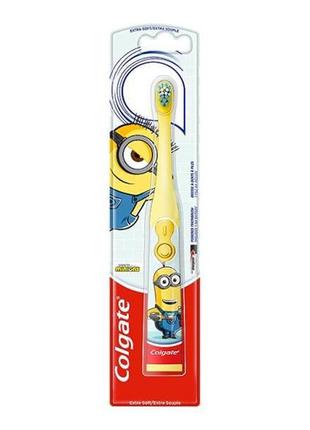Електрична зубна щітка colgate дитяча на батарейці екстра мʼяка colgate minions