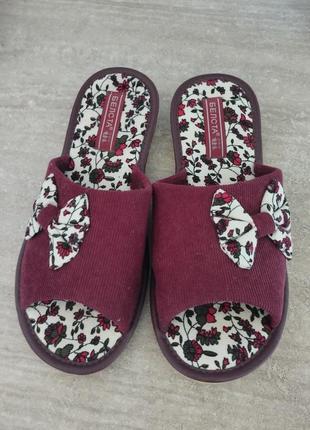 Белста украина тапочки комнатные вельветовые с бантом марсала премиум качество открытые