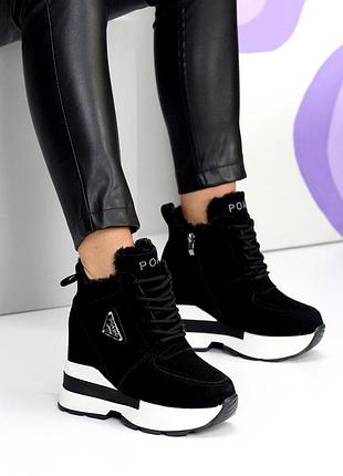 Зимові снікерси з хутром, кросівки на платформі з танкеткою. зимние сникерсы на меху,...