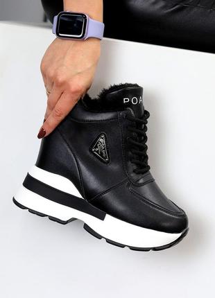 Зимові снікерси з хутром, кросівки на платформі з танкеткою. зимние сникерсы на меху,...