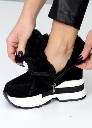 Зимові снікерси з хутром, кросівки на платформі з танкеткою. зимние сникерсы на меху,...