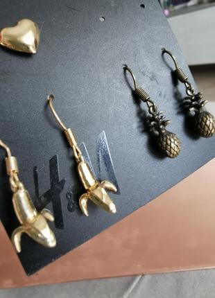 Сережки h&m, сережки-банани, сережки-ананаси