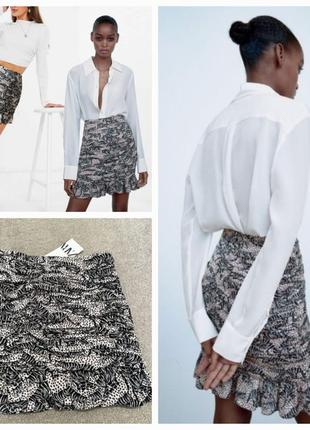 Юбка, юбка, мини
животный принт, с
драпировкой, зара, zara
