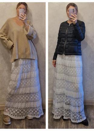 Ажурна біла довга спідниця