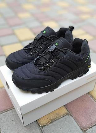 Женские качественные и стильные кроссовки для девочек merrel1 vibram cordura черные с салатовым