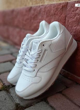Reebok classic leather белые кроссовки женские кожаные кожа зимние термо на флисе теплые мешки классик отличное качество осенние евро зима