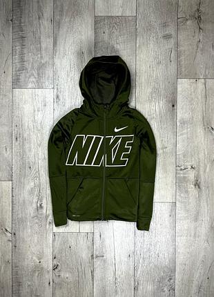 Nike dri-fit кофта толстовка 147-158 см 12-13 лет на флисе хаки с лого оригинал