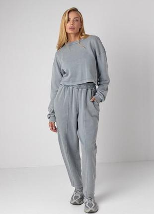 Спортивний костюм з oversize світшотом та штанами-бананами - світло-сірий цвет, l (є розміри)