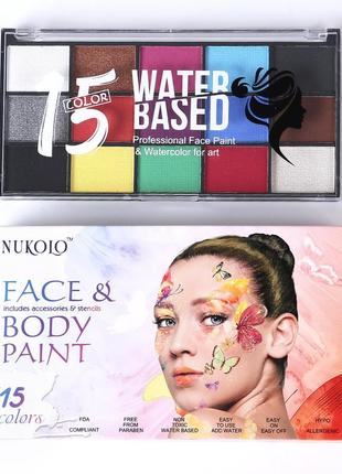Детский аквагрим nukolo 15 цветов с кисточкой
